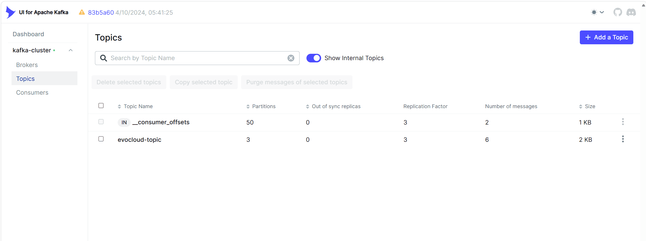 Kafka UI Topics